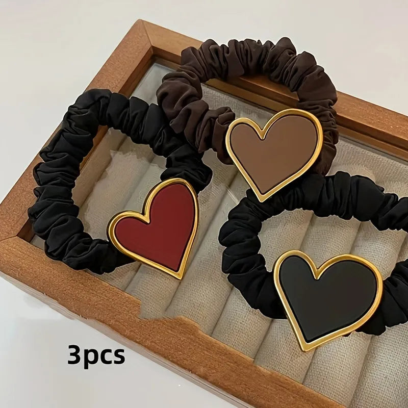Big Heart Hair Ties - Gold & Black - Gold & Black