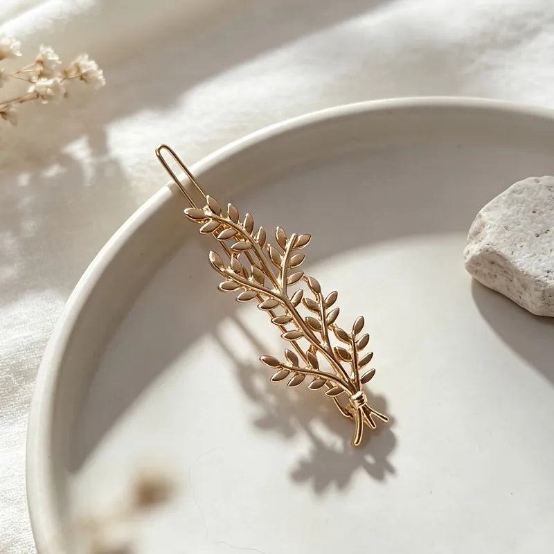 Wheat Ear Leaf Hair Clip - Gold - Gold