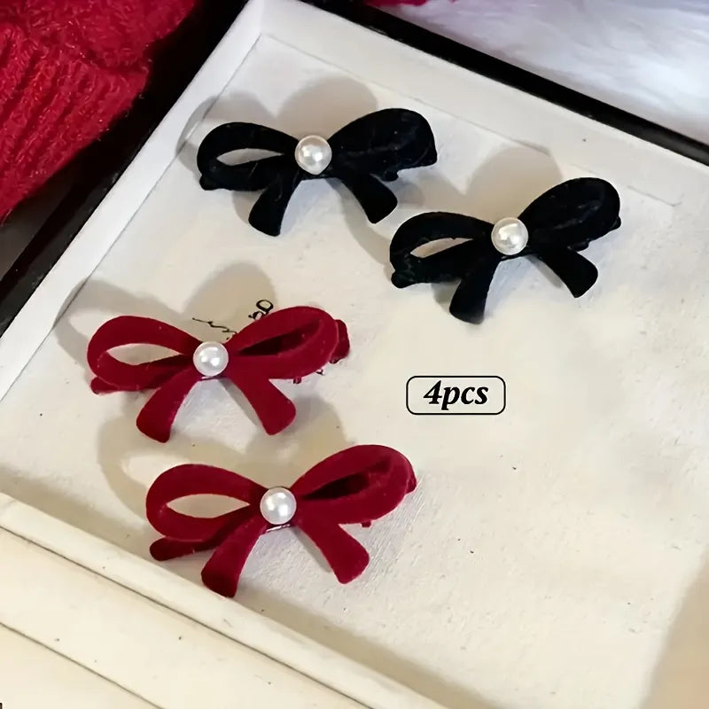 Velvet Bow Hair Clip - Set of 4 - Dark & Light Mix