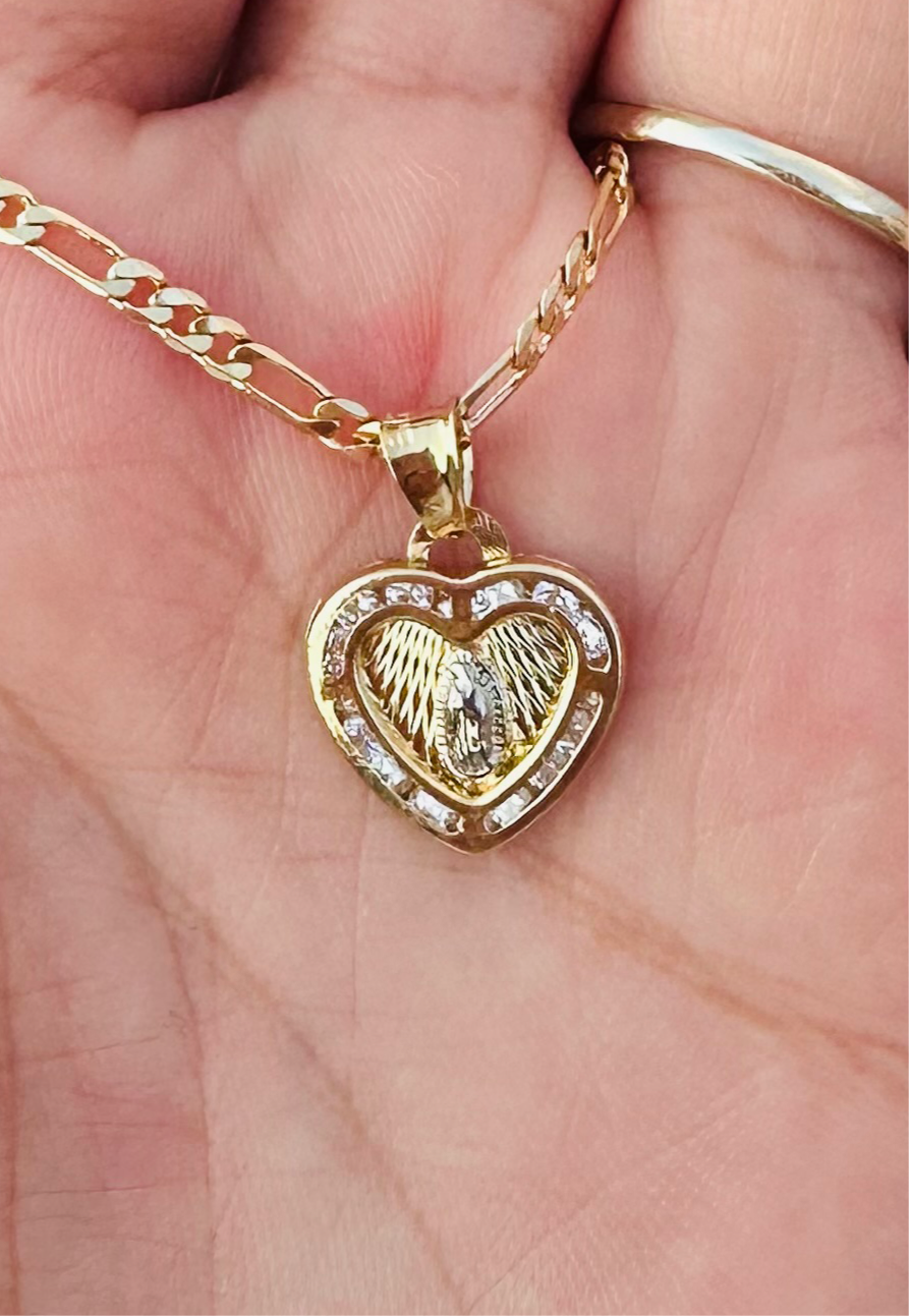 Gold Filled 18K Blessed Virgin Mary Heart Guadalupe 15x13