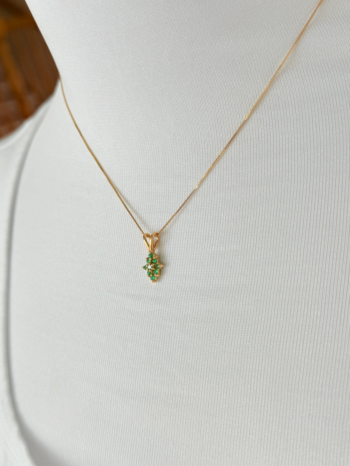 Cluster Colombian Emerald & Diamond Pendant Necklace Solid Gold 18K Italian