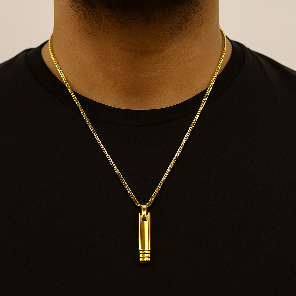 Men's Thin Tag Pendant Necklace Gold Plated 24K