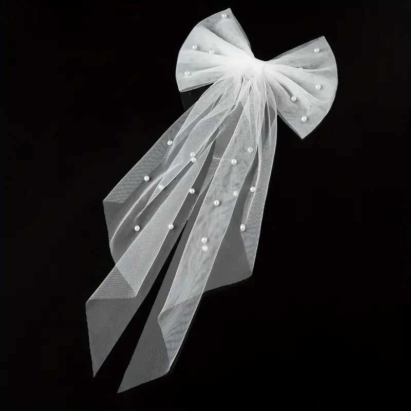 Floral Tulle Bow Hair Clip - Large