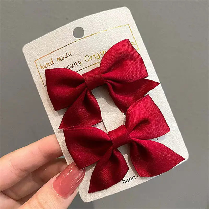 Pair Mini Fabric Ribbon Bow Hair Clips