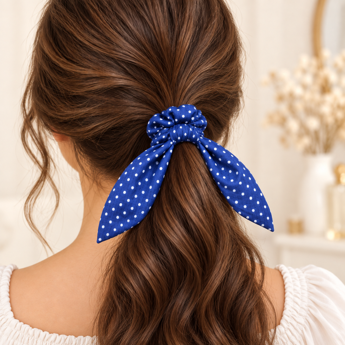 Checkered Bow Rabbit-Ear Scrunchie