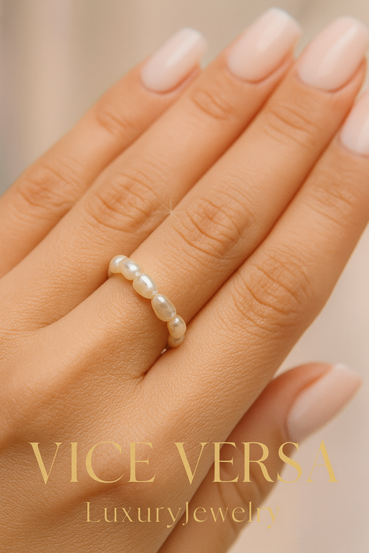 Seed Pearl Eternity Band Ring Gold Plated 24K