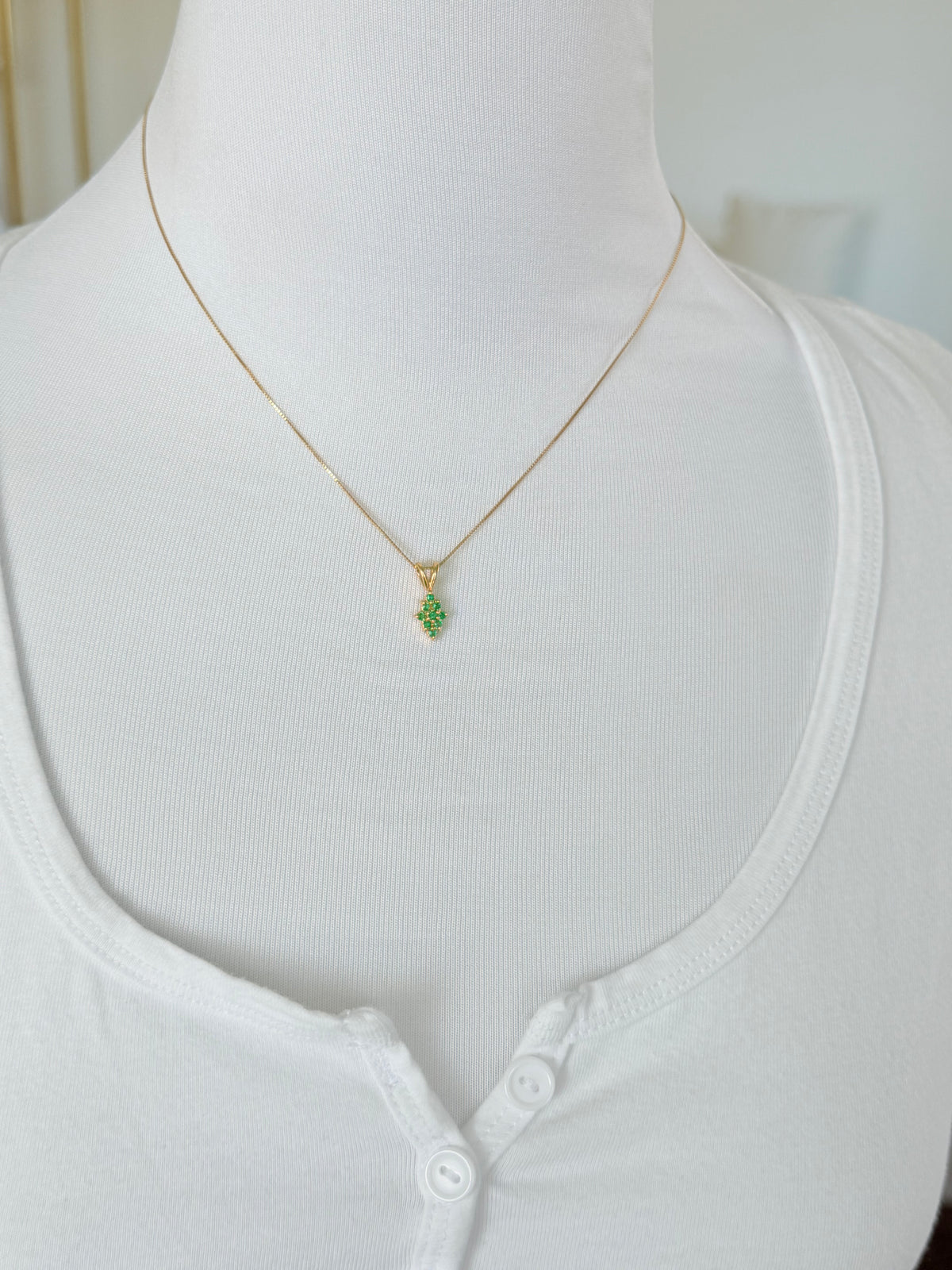 Cluster Colombian Emerald & Diamond Pendant Necklace Solid Gold 18K Italian