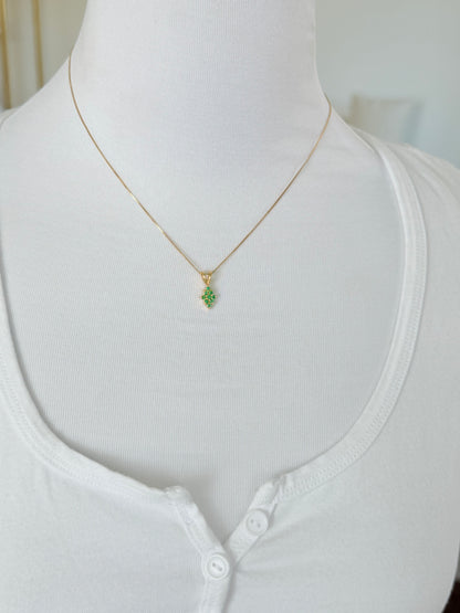 Cluster Colombian Emerald & Diamond Pendant Necklace Solid Gold 18K Italian