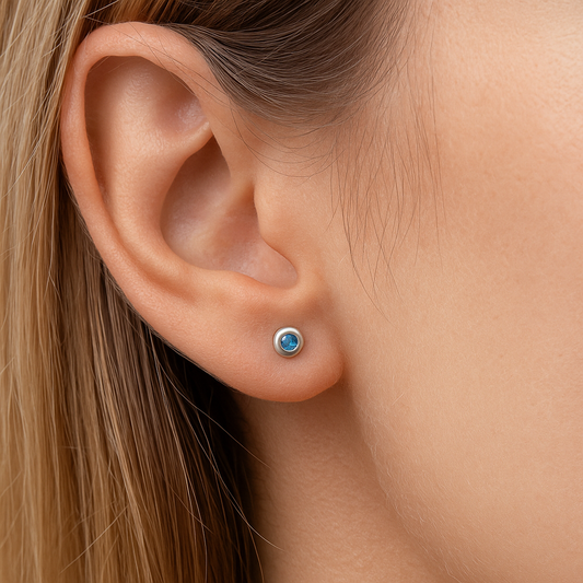 Small Blue Zircon Stud Earrings Silver Plated