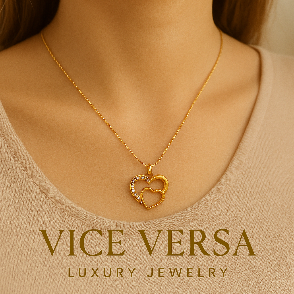 Double Nested Heart Pendant Necklace Gold Plated 24K