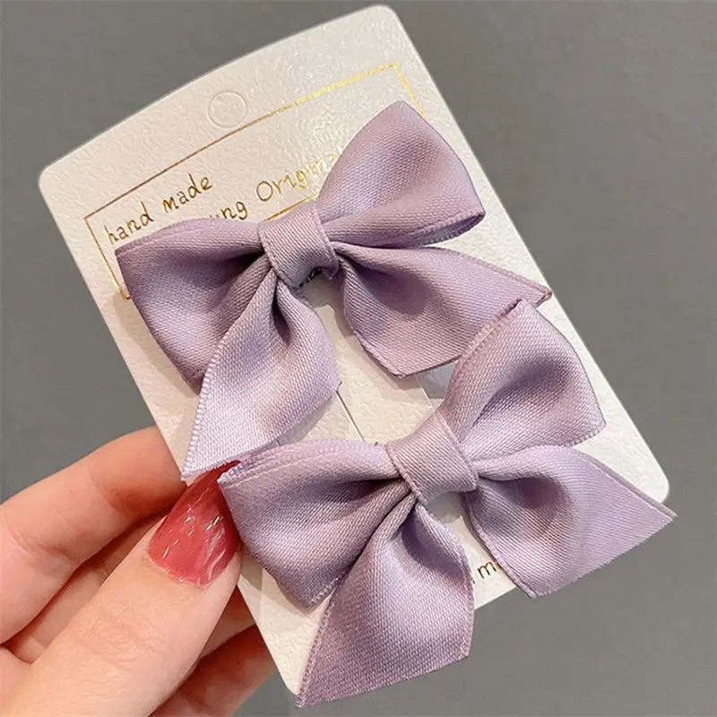 Pair Mini Fabric Ribbon Bow Hair Clips