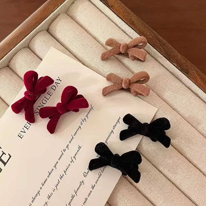 Vintage Bow Hair Clips - Set of 6 - Black + Red + Coffee