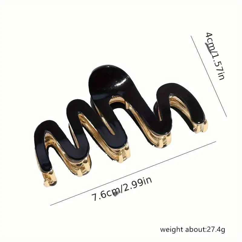 Wavy Hair Claw Clip – Black & Gold