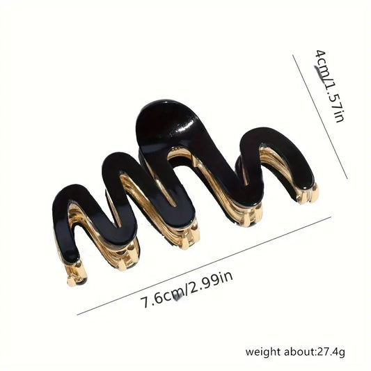 Wavy Hair Claw Clip – Black & Gold