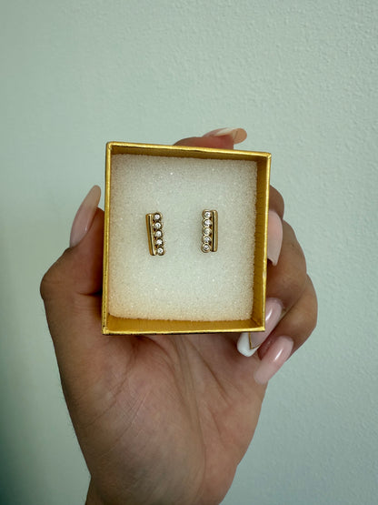 Five-Stone Vertical Bar Zircon Stud Earrings Gold Plated 24K