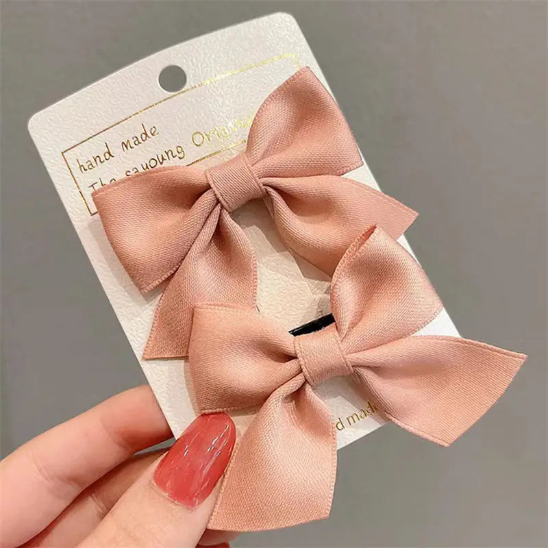 Pair Mini Fabric Ribbon Bow Hair Clips