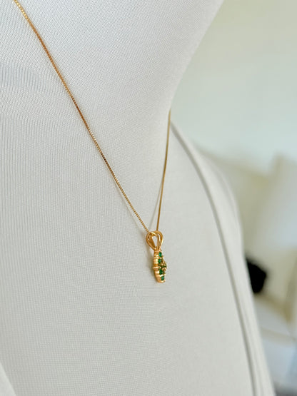 Cluster Colombian Emerald & Diamond Pendant Necklace Solid Gold 18K Italian
