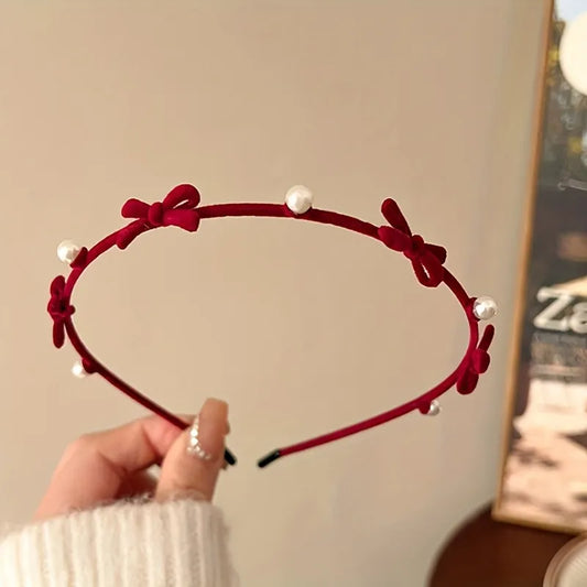 Zinc Alloy Bow Headband - Red