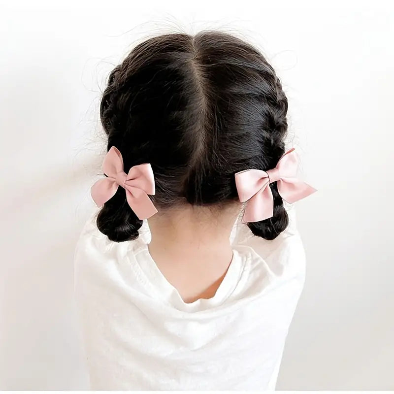 Pair Mini Fabric Ribbon Bow Hair Clips