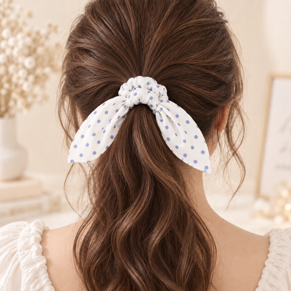 Checkered Bow Rabbit-Ear Scrunchie