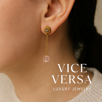 Pink Dangle Gold plated Earrings