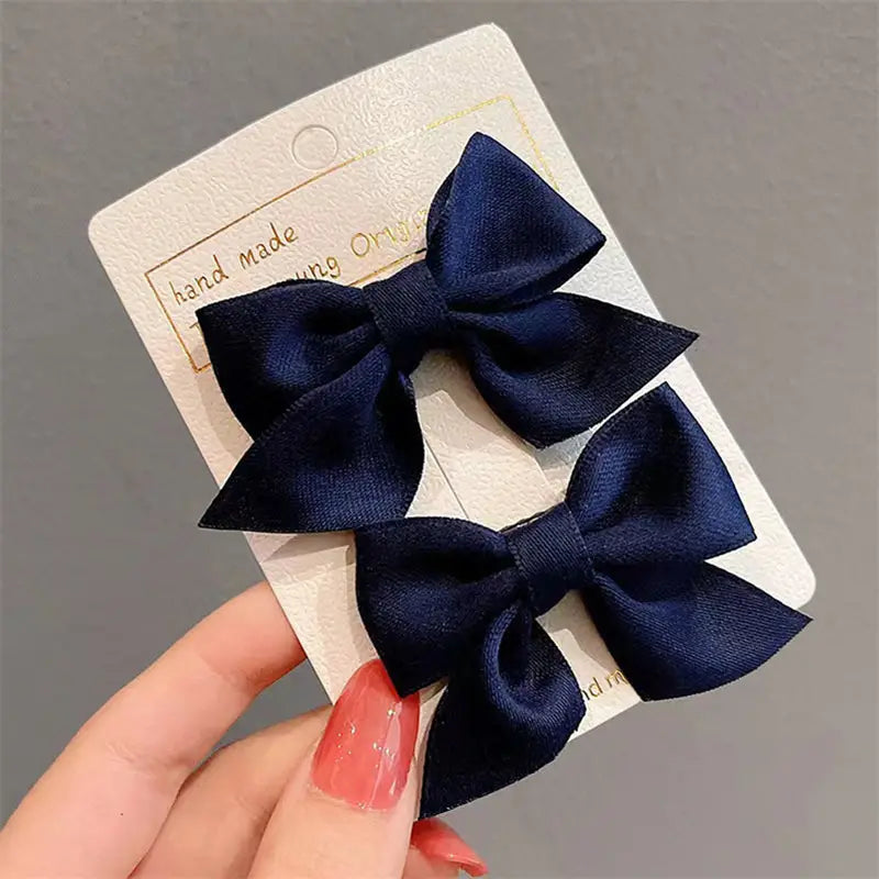 Pair Mini Fabric Ribbon Bow Hair Clips