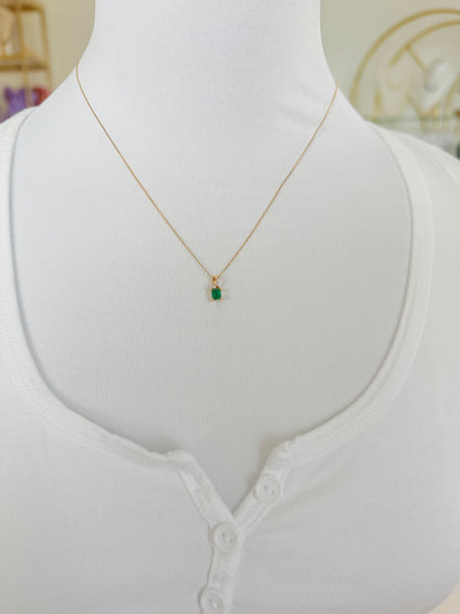 Square Colombian Emerald & Diamond Pendant Necklace Solid Gold 18K Italian