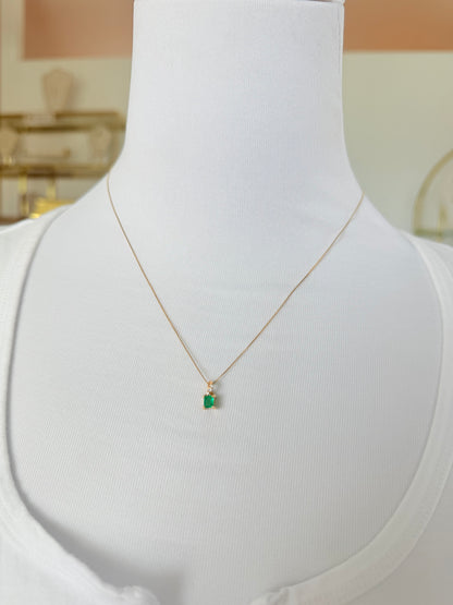 Square Colombian Emerald & Diamond Pendant Necklace Solid Gold 18K Italian