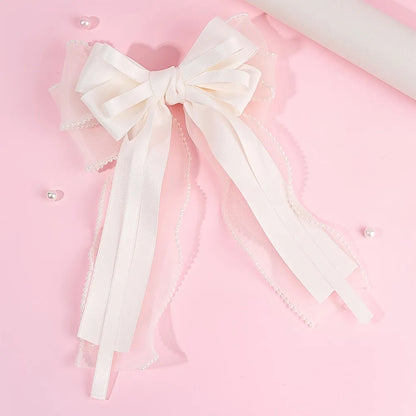 Beaded Bow Hair Clip - Apricot - Apricot