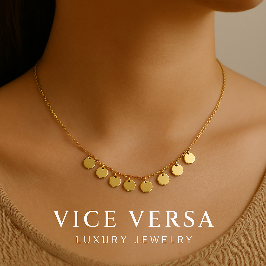 Disc Station Necklace Gold Plated 24K