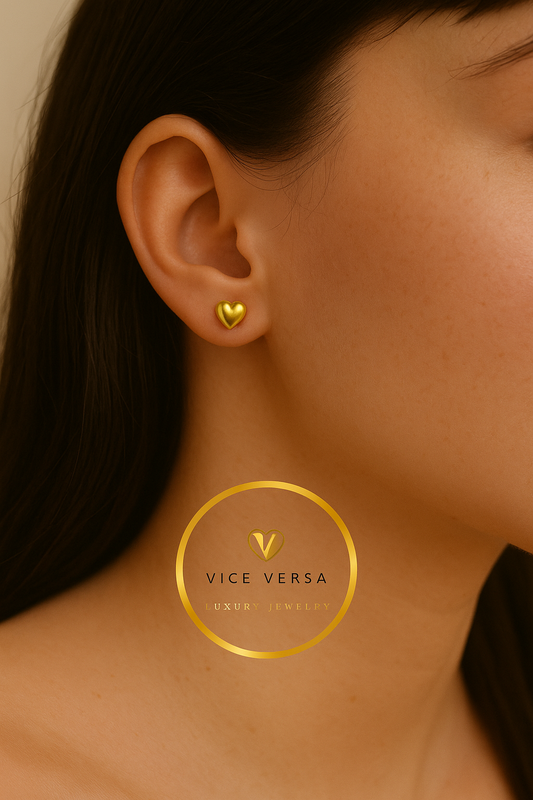 Puffy Heart Stud Earrings Gold Plated 24K