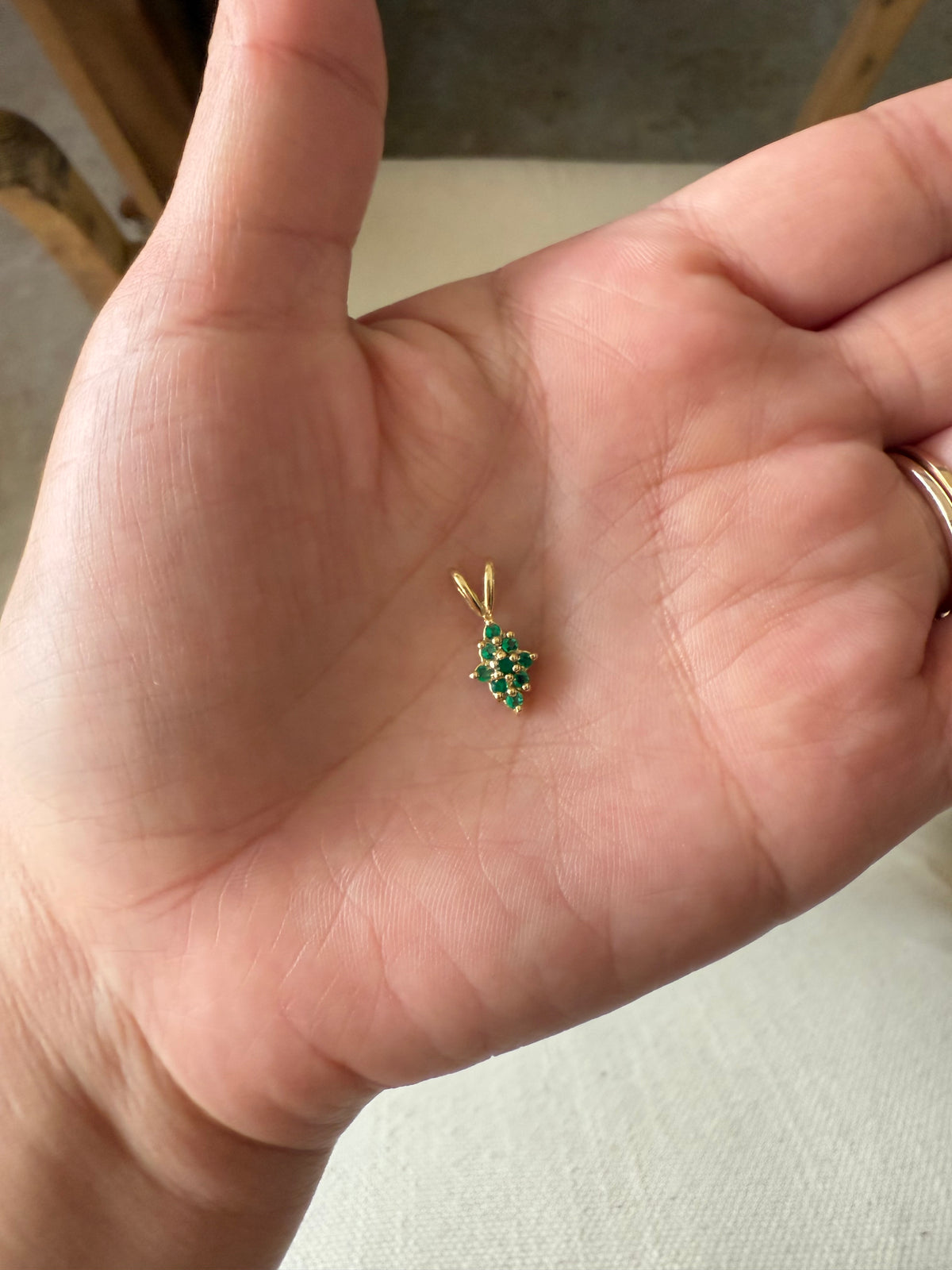 Cluster Colombian Emerald & Diamond Pendant Necklace Solid Gold 18K Italian