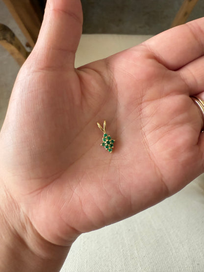 Cluster Colombian Emerald & Diamond Pendant Necklace Solid Gold 18K Italian