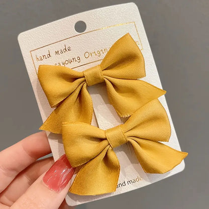 Pair Mini Fabric Ribbon Bow Hair Clips