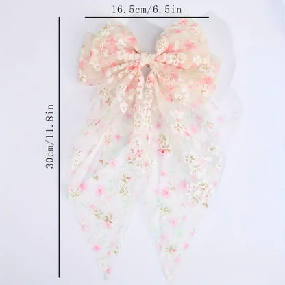 Floral Tulle Bow Hair Clip - Large