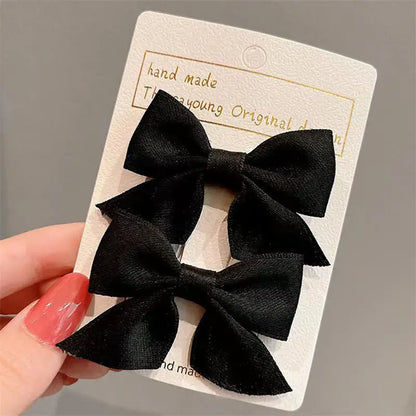 Pair Mini Fabric Ribbon Bow Hair Clips