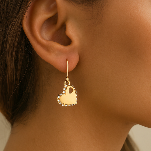 Zircon Halo Heart with Cutout Dangle Earrings Gold Plated 24K