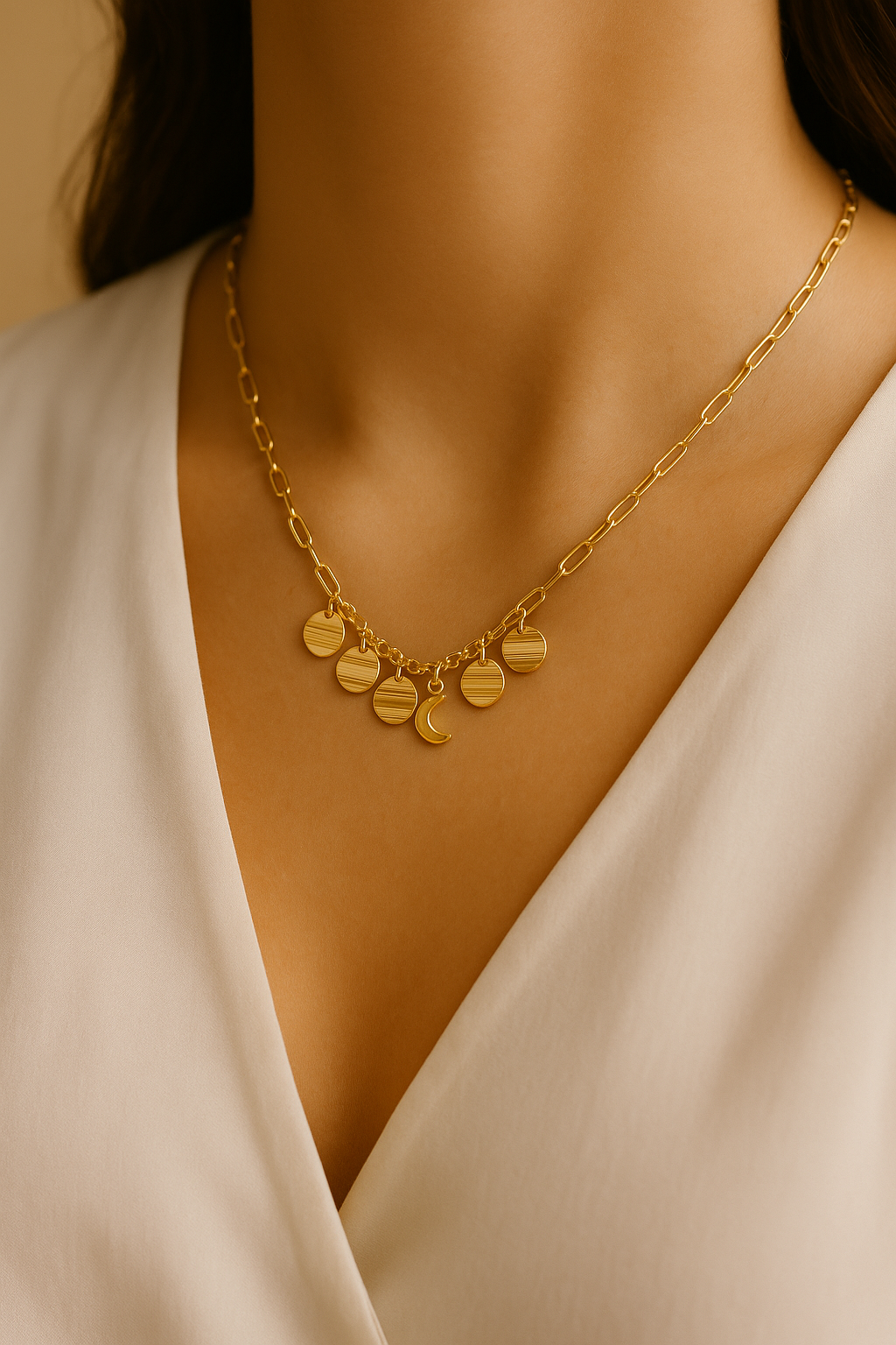 Disc Station Necklace Gold Plated 24K