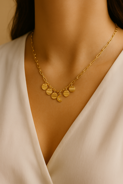 Disc Station Necklace Gold Plated 24K