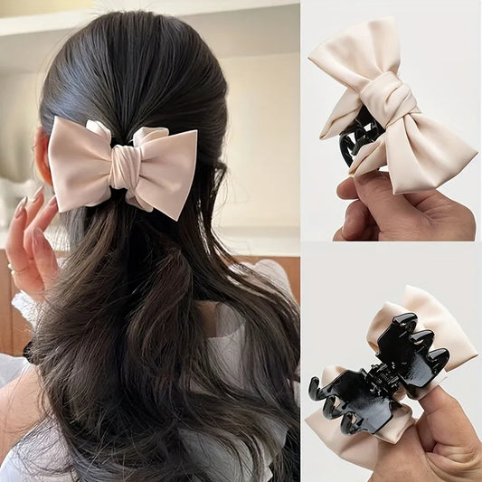 Elegant Bow Hairpin Claw Clip - White - White