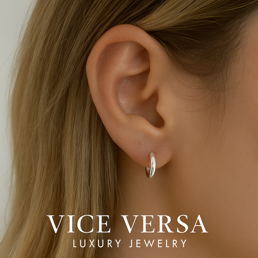 Round Huggie Hoop Earrings Silver Plated