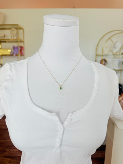 Square Colombian Emerald & Diamond Pendant Necklace Solid Gold 18K Italian