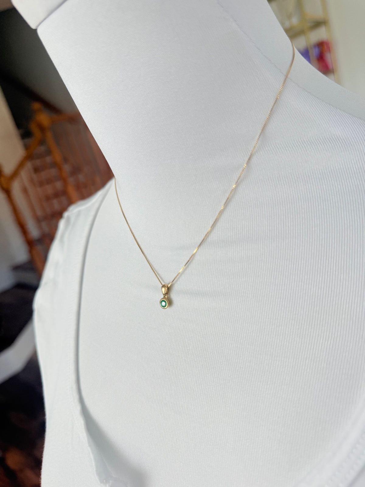 Round Colombian Emerald Pendant Necklace Solid Gold 18K Italian