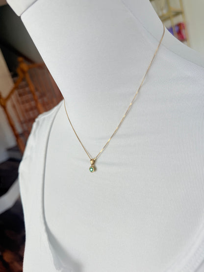 Round Colombian Emerald Pendant Necklace Solid Gold 18K Italian