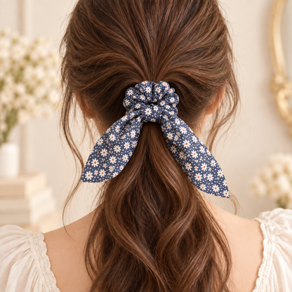 Checkered Bow Rabbit-Ear Scrunchie