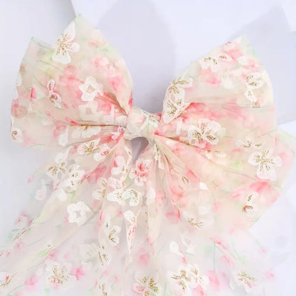 Floral Tulle Bow Hair Clip - Large
