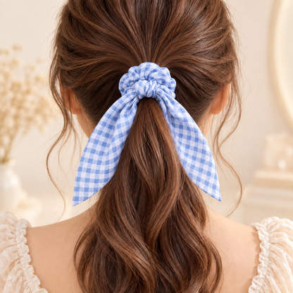 Checkered Bow Rabbit-Ear Scrunchie