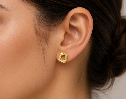 SQUARE GOLD PLATED 24K EARRINGS WITH ZIRCONS