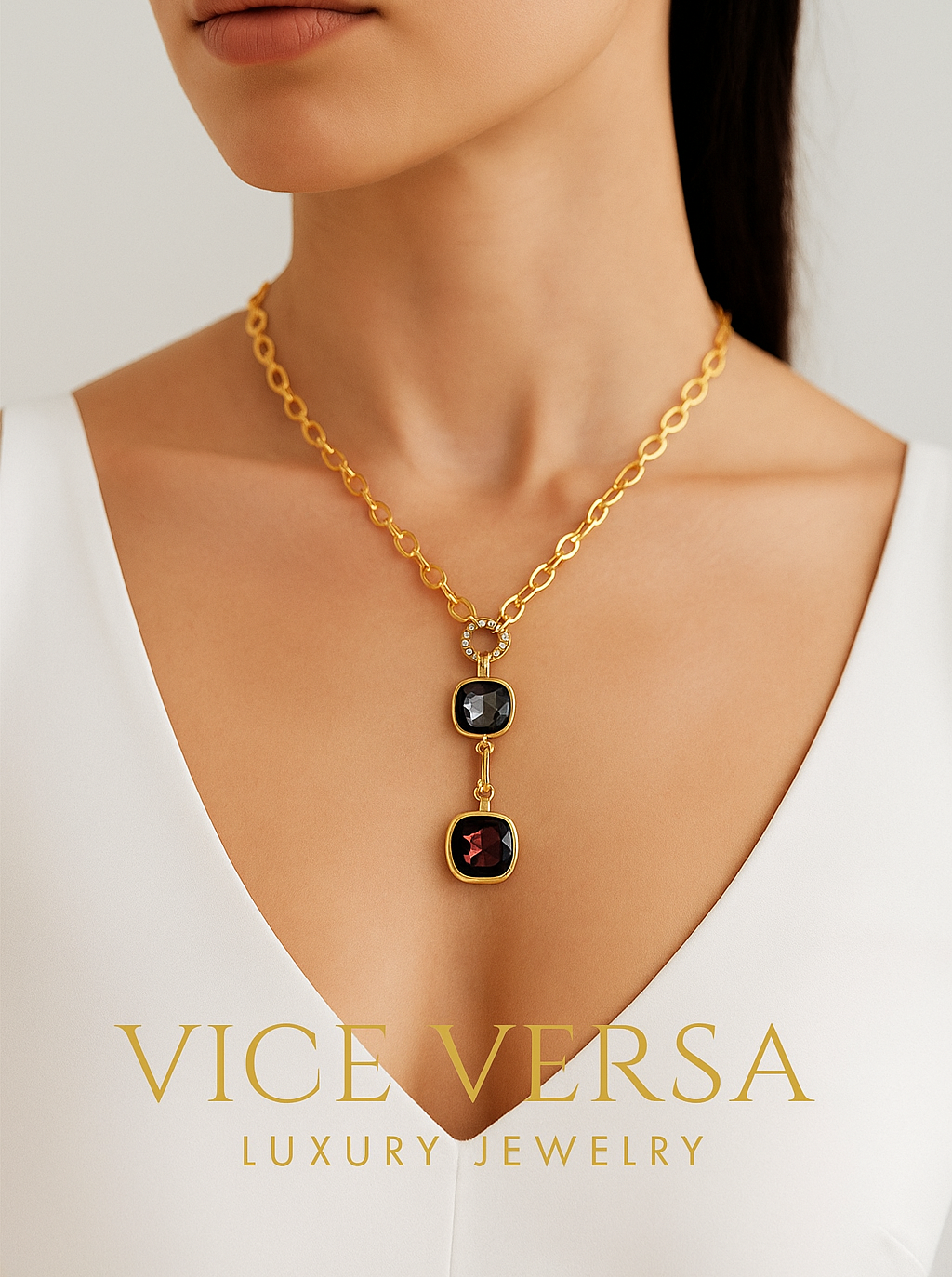 Collar Ovalados Circonitas Azules y Moradas Baño Oro 24K