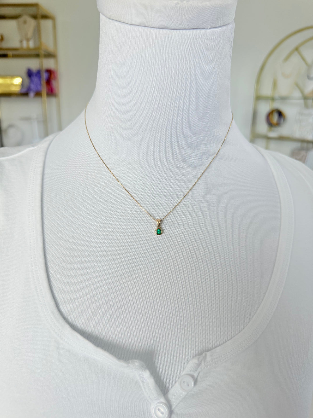 Round Colombian Emerald Pendant Necklace Solid Gold 18K Italian